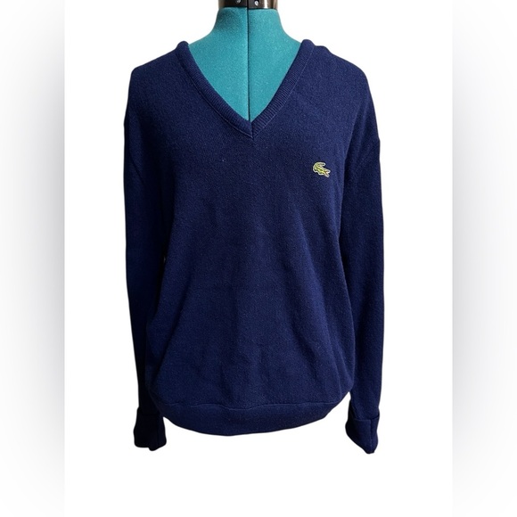 Izod Lacoste Sweater Men Medium Blue Crocodile Acrylic V Neck Pullover - Picture 1 of 8